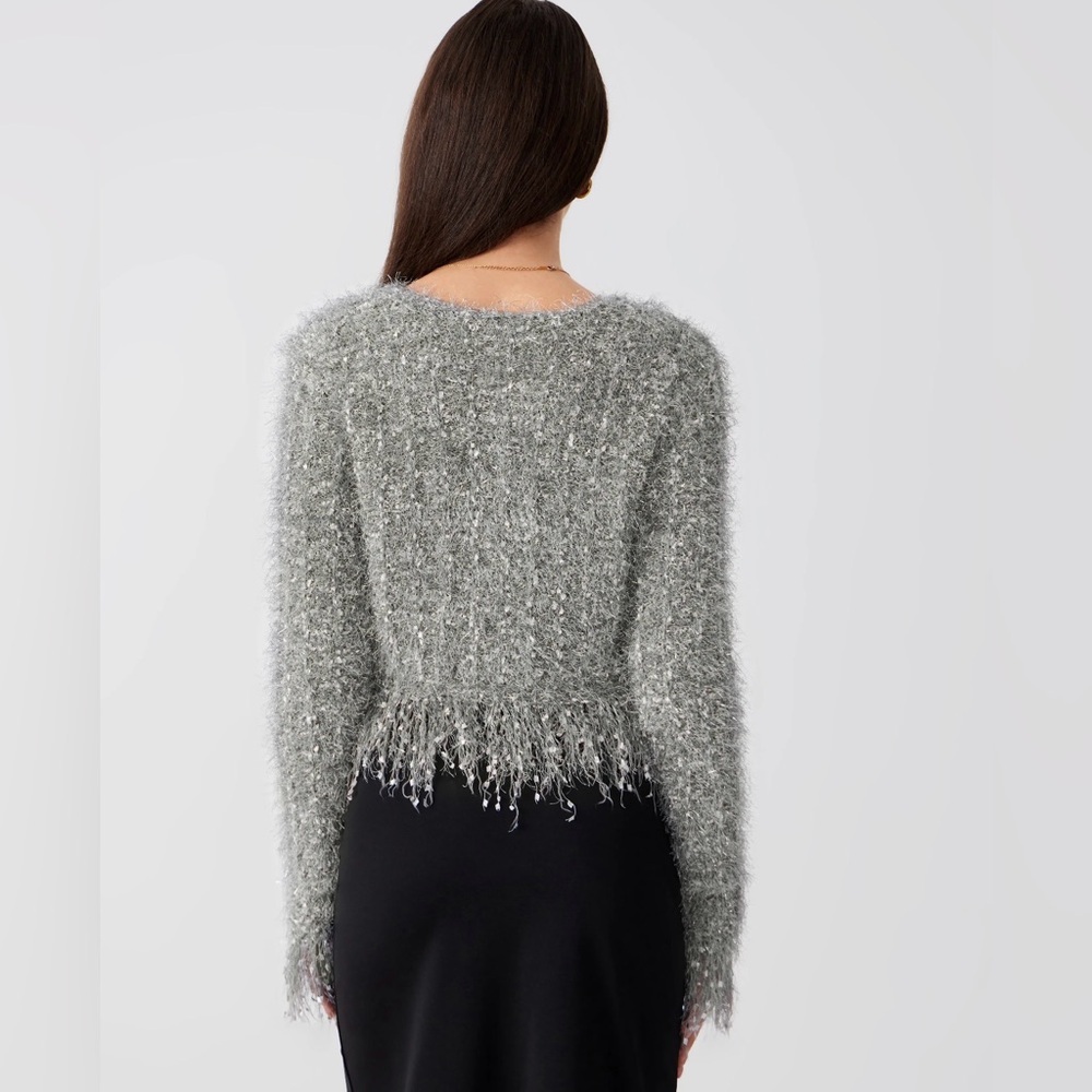Cider FUZZY ROUND NECK BUTTON METALLIC KNITTED LONG SLEEVE CHIC CARDIGAN L CR1-5 - Picture 9 of 11